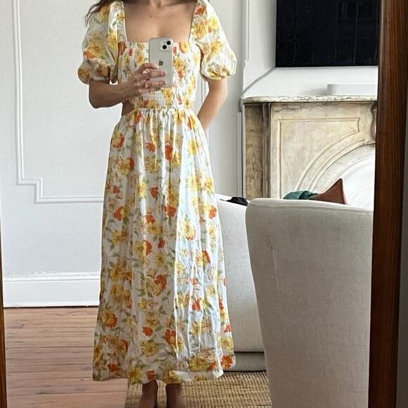 NWT Faithfull the Brand Loucetta Dress Palermo Floral Orange Print Size 6 Medium - Picture 8 of 9
